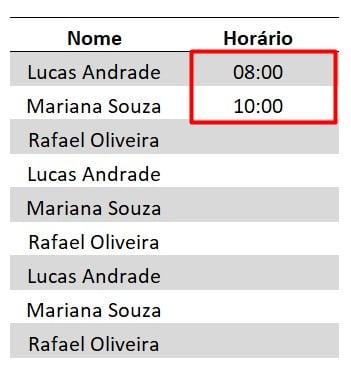 Preenchendo Horários no Excel