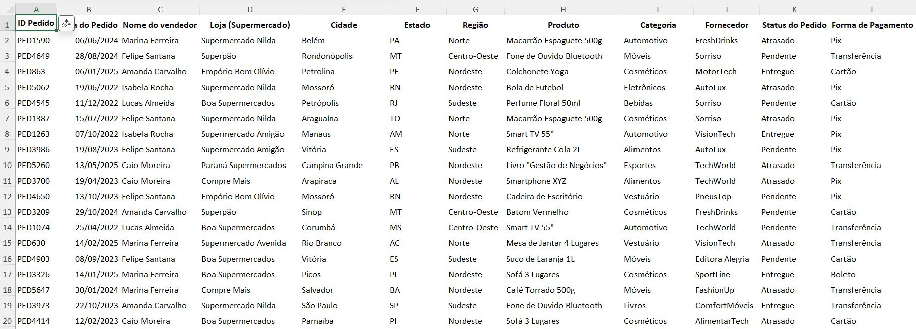 Registro de Vendas no Excel