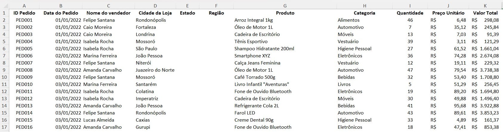Registro de Vendas no Excel