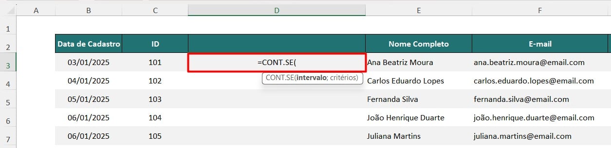 Aplicando Função CONT.SE no Excel