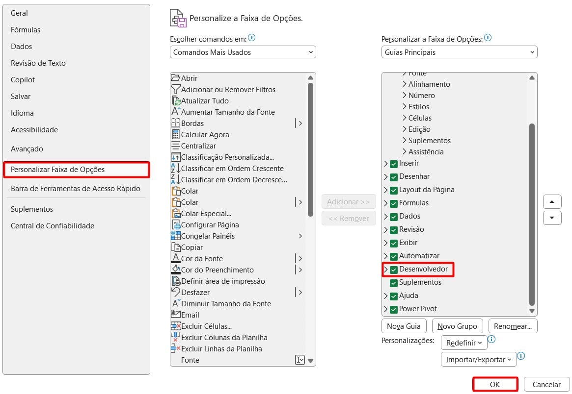 Ativando a Aba Desenvolvedor no Excel