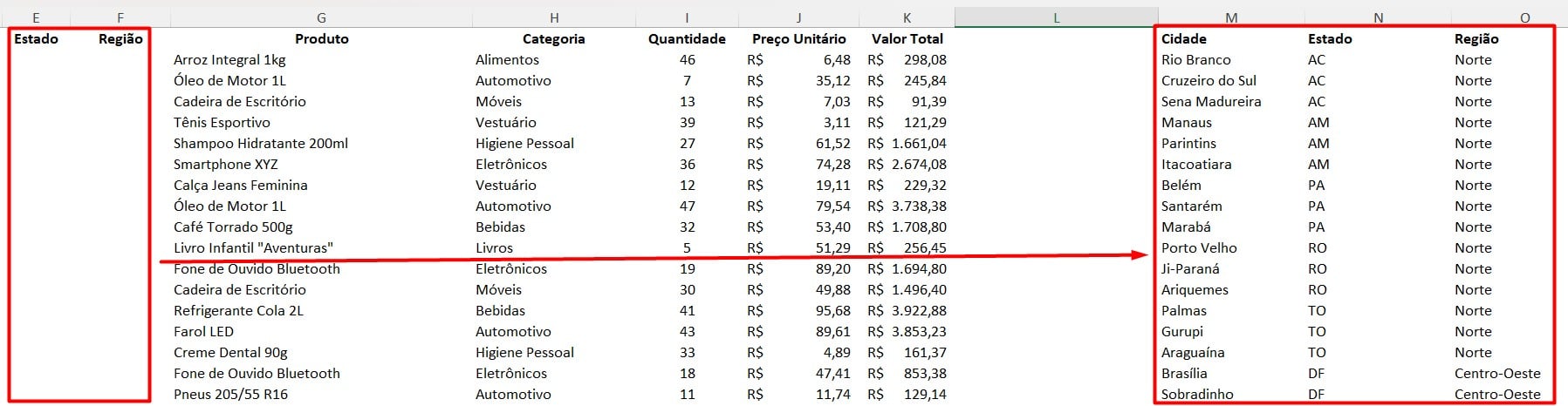 Dados para Busca no Excel