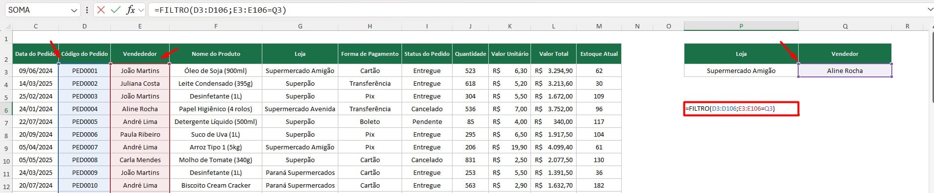 Função FILTRO no Excel