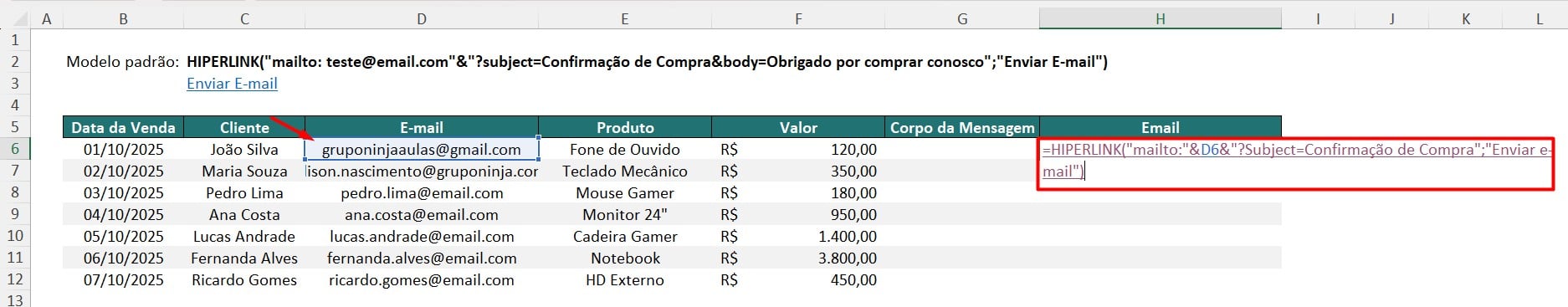 Função HIPERLINK no Excel