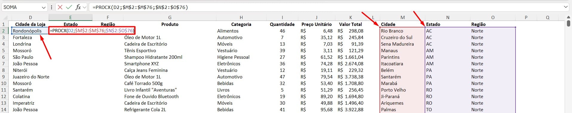 Aplicando a Função PROCX no Excel