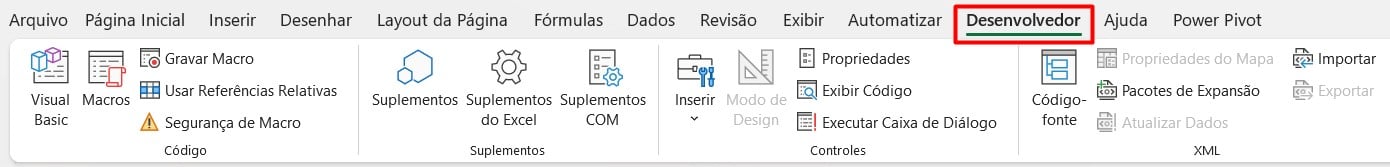 Ativando a Aba Desenvolvedor no Excel