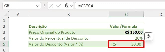 Valor do Produto com Desconto no Excel