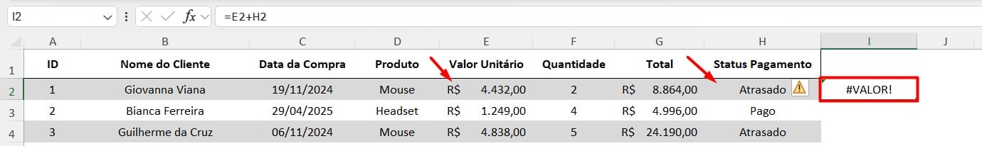 Erro Valor no Excel