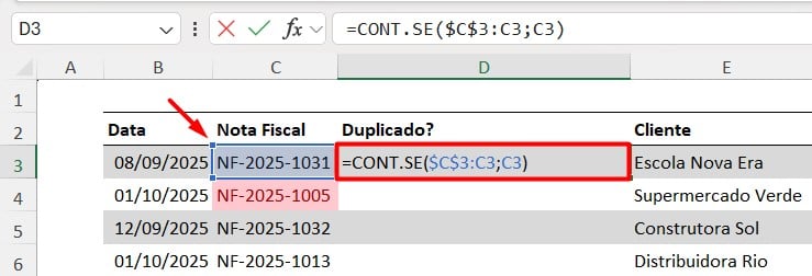 Função CONT.SE no Excel