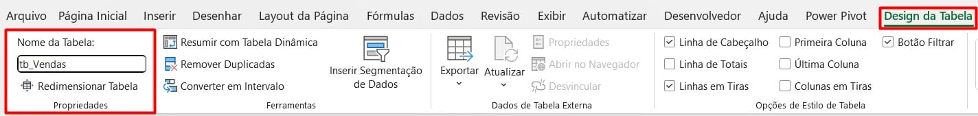 Nomeando Tabela no Excel