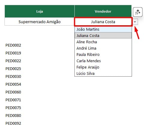 Selecionando Outros Vendedores no Excel