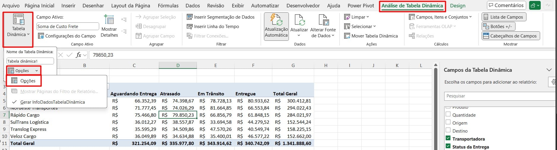 Configurando a Tabela Dinâmica no Excel