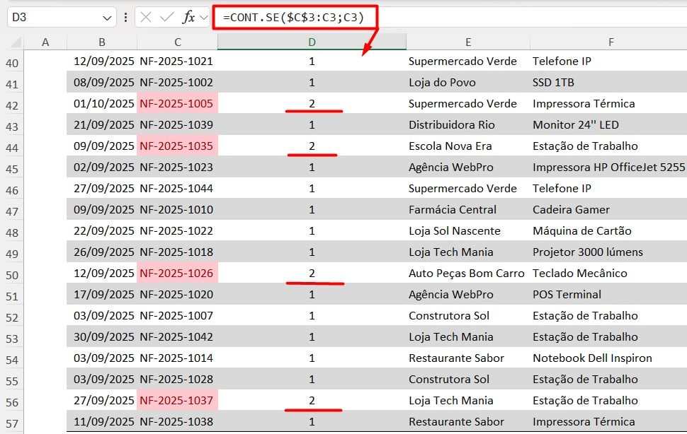 Função CONT.SE no Excel