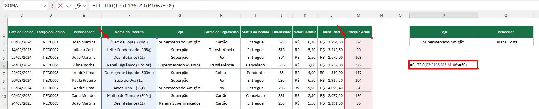 Função FILTRO no Excel