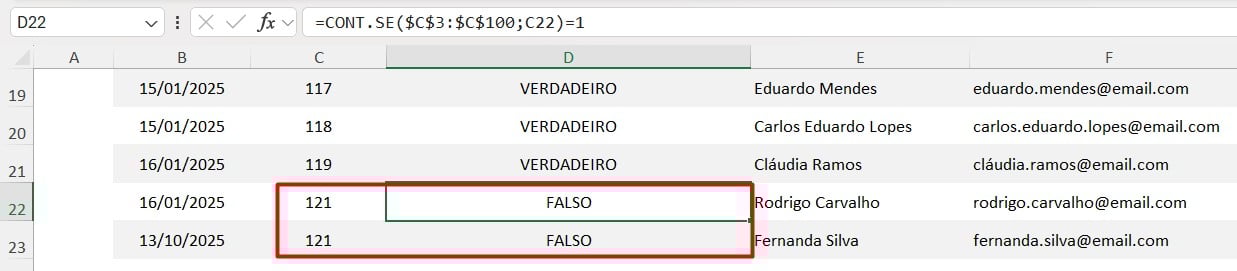 Resultado da Função CONT.SE no Excel