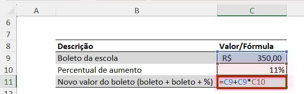 Valor do Boleto com Acréscimo no Excel