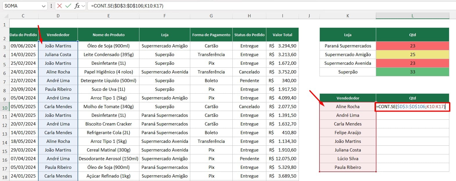 Aplicando a Função CONT.SE no Excel