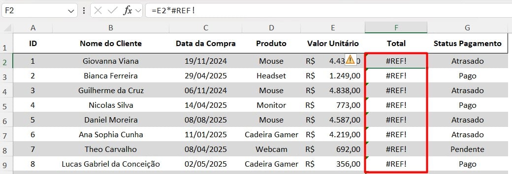 Erro de Referência no Excel