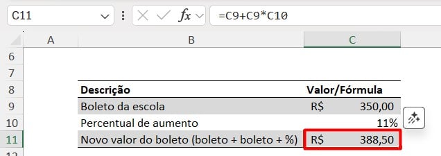 Valor do Boleto com Acréscimo no Excel