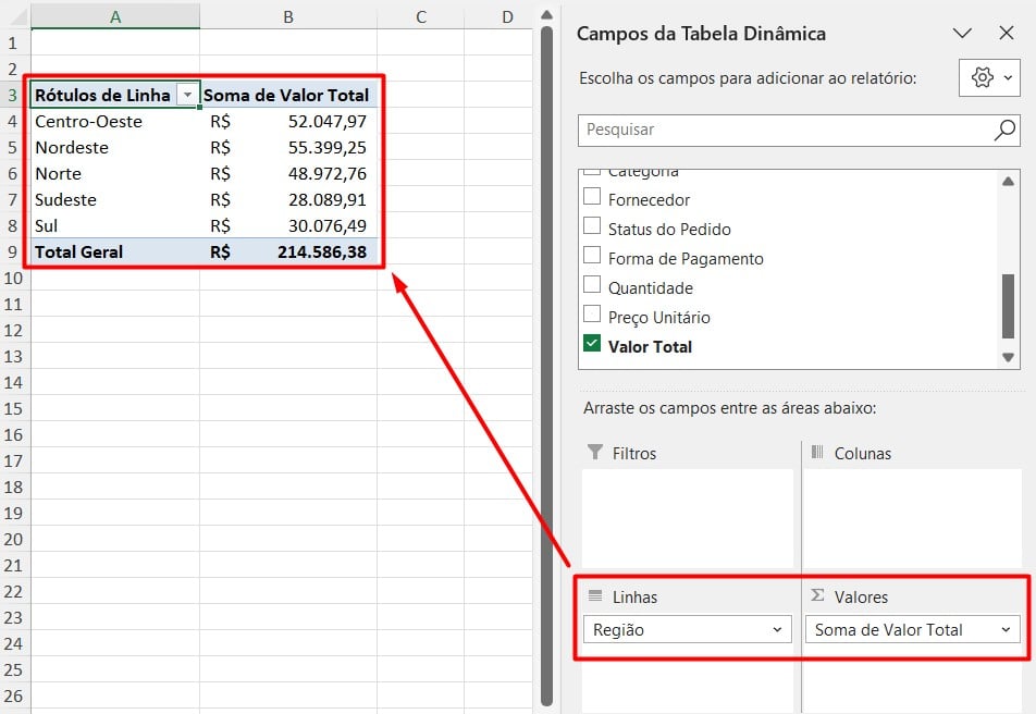 Resumindo Dados da Tabela com Tabela Dinâmica no Excel