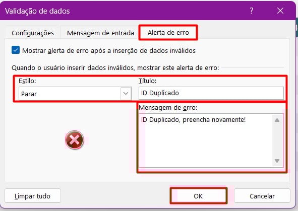 Alerta de Erro no Excel