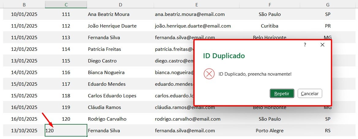 Alerta de Erro no Excel