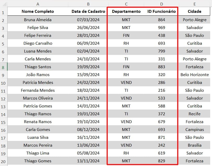 Base de Dados de Registro de Colaboradores no Excel