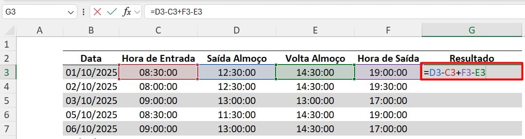 Cálculo de Hora Trabalhadas no Excel