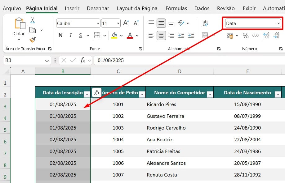 Dados Formatados Como Data no Excel