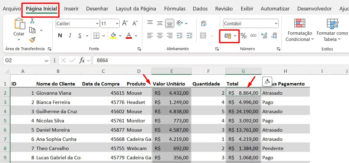 Formatando Valores como Contábil no Excel