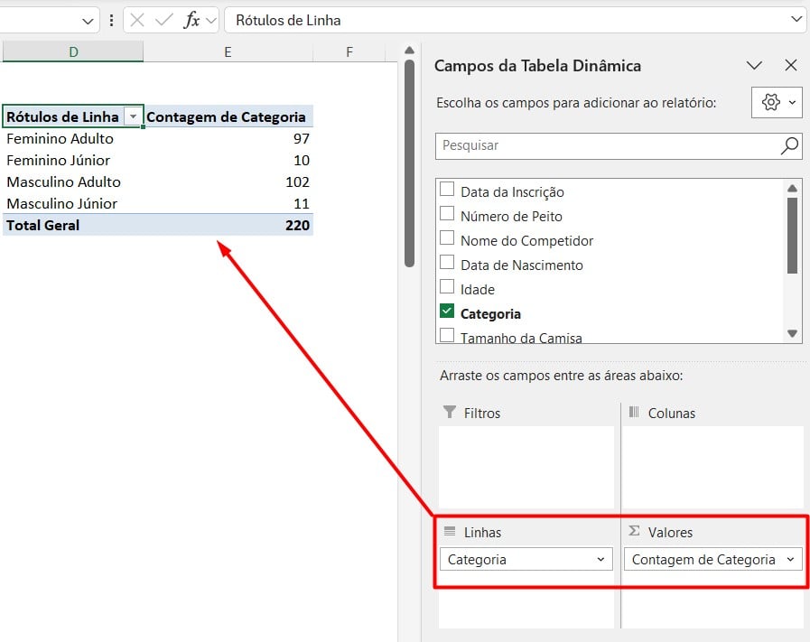 Agrupamento por Categoria no Excel