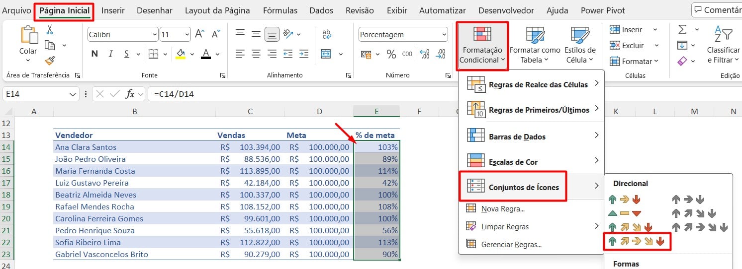 Aplicando Formatação Condicional de Ícones no Excel