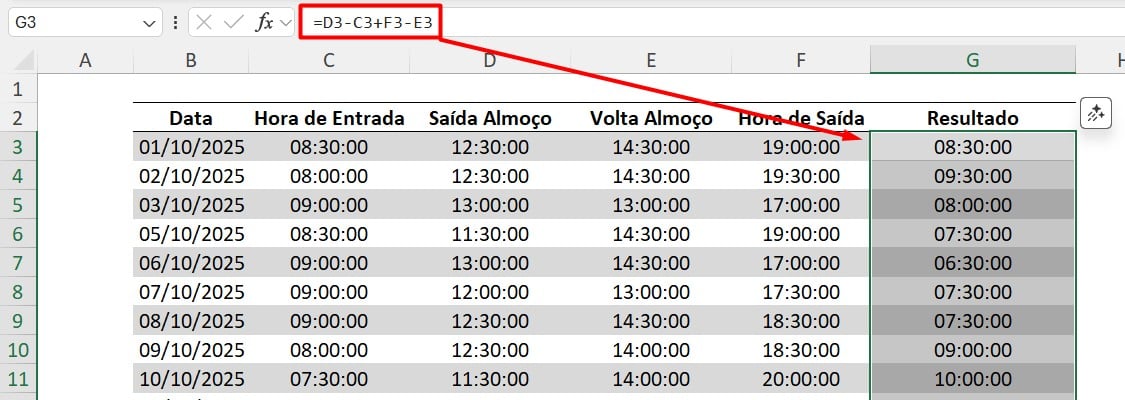 Cálculo de Hora Trabalhadas no Excel