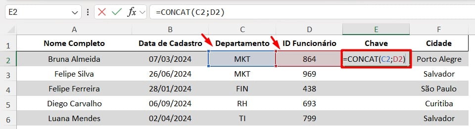 Função CONCAT no Excel