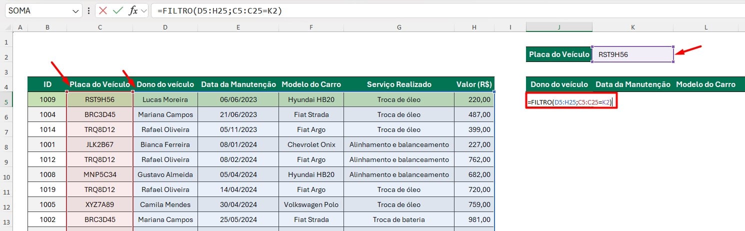 Função FILTRO no Excel