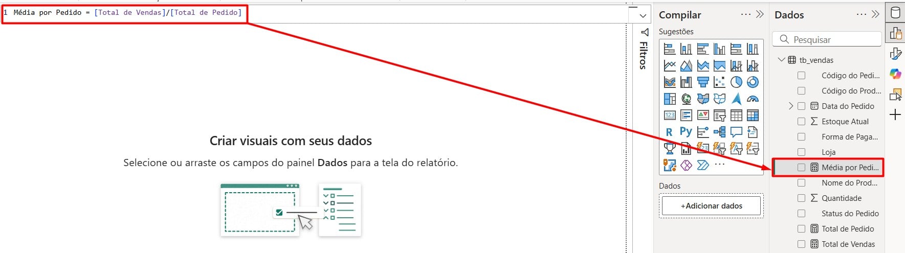 Média de Pedidos no Power BI