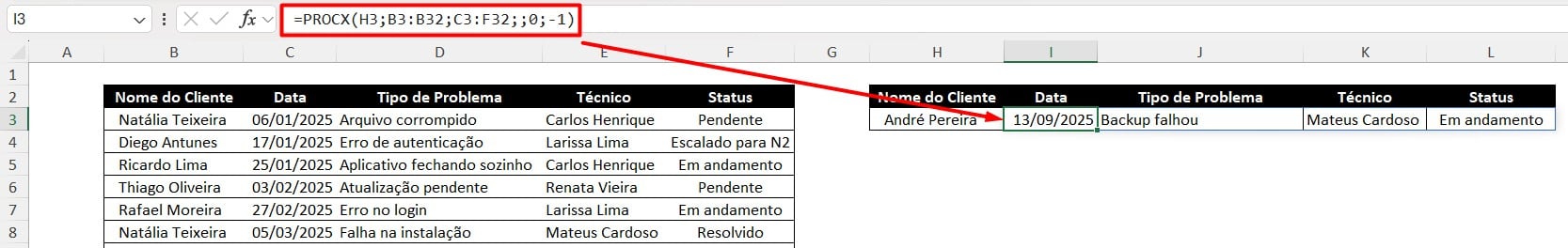 Resultado da Função PROCX no Excel