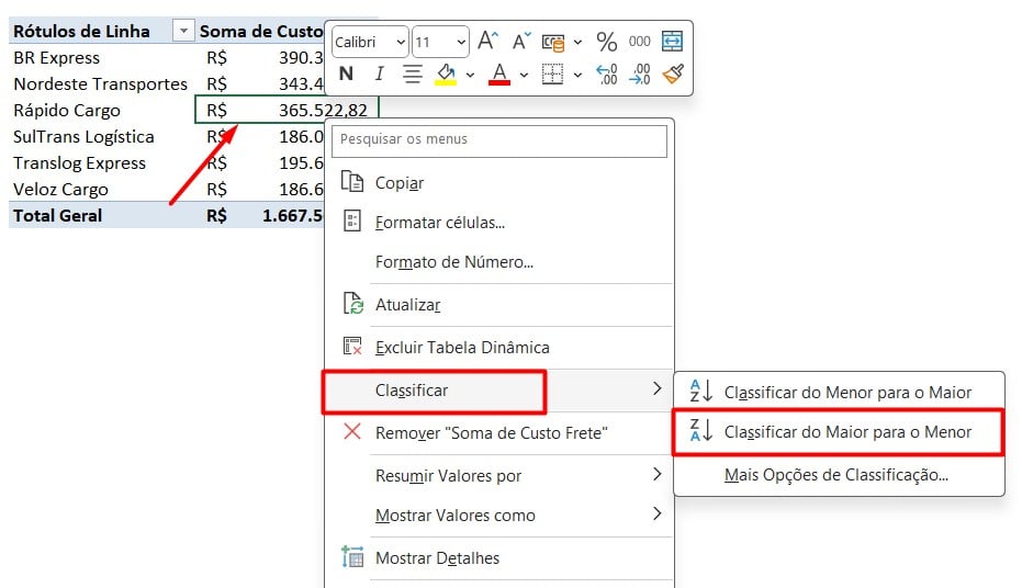 Classificando os Dados no Excel