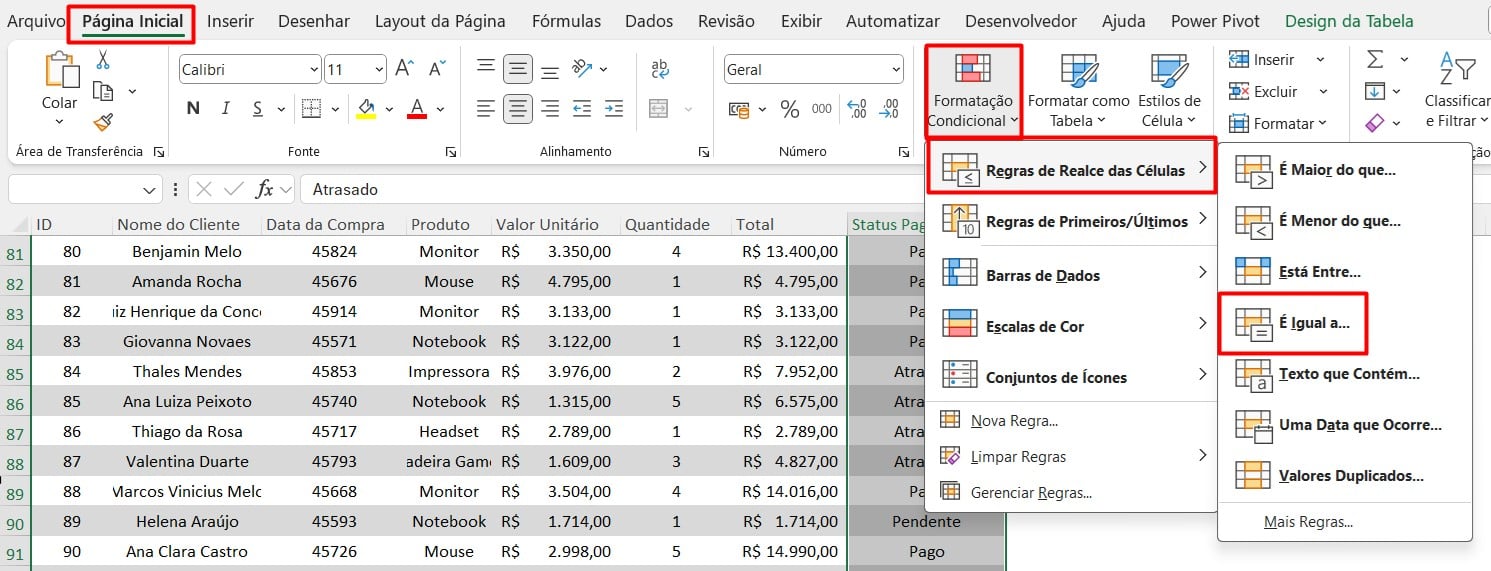 Formatação Condicional no Excel