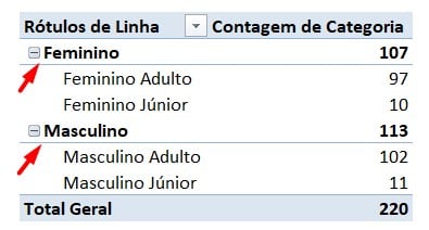 Agrupamento por Categoria no Excel