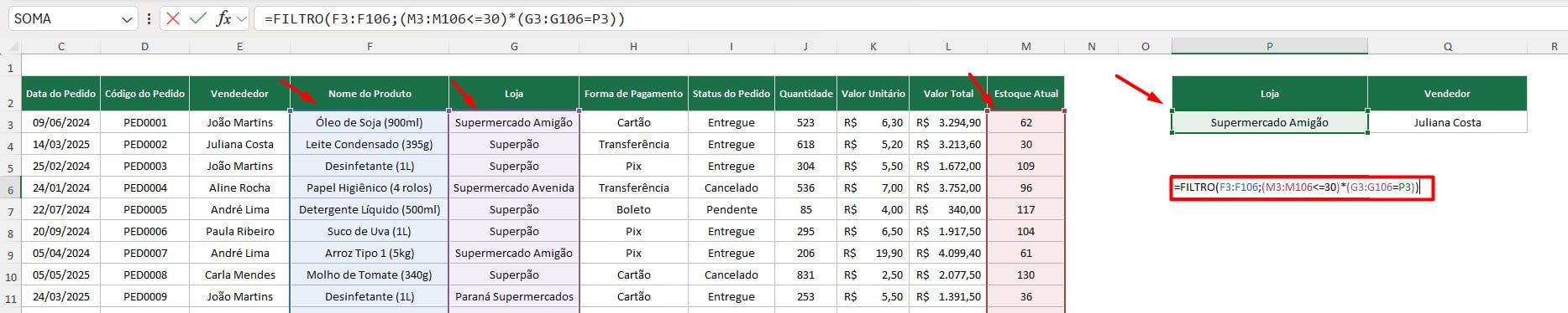 Função FILTRO com Dois Critérios no Excel