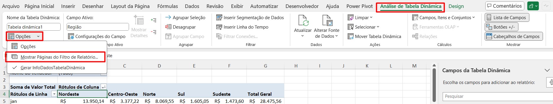 Detalhando Dados da Tabela com Tabela Dinâmica no Excel
