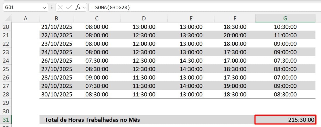Horário Formatado no Excel