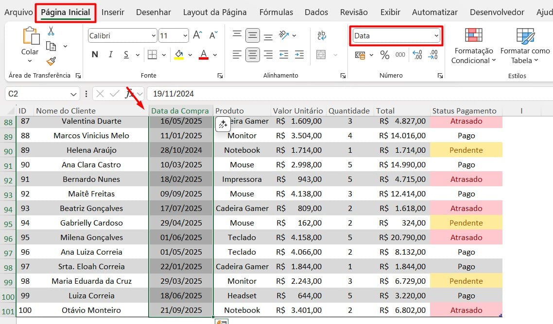 Formatando Valores como Data no Excel