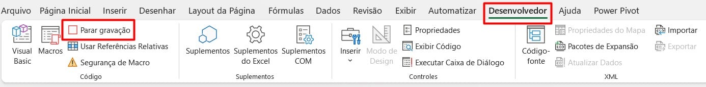 Parando Gravação de Macro no Excel
