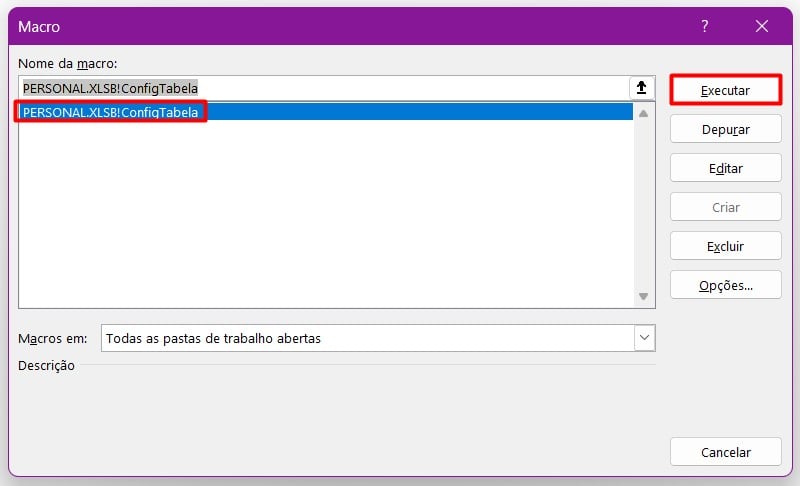 Executando Macro no Excel