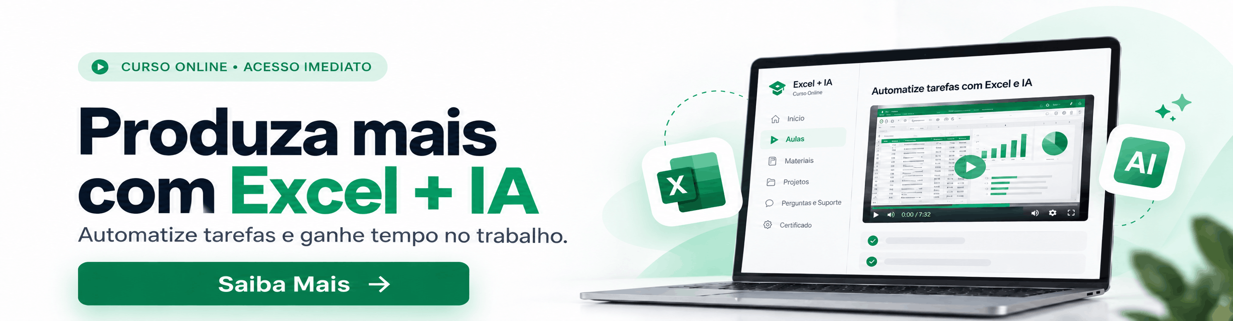 Curso de Excel com inteligência Artificial - Banner blog Ninja